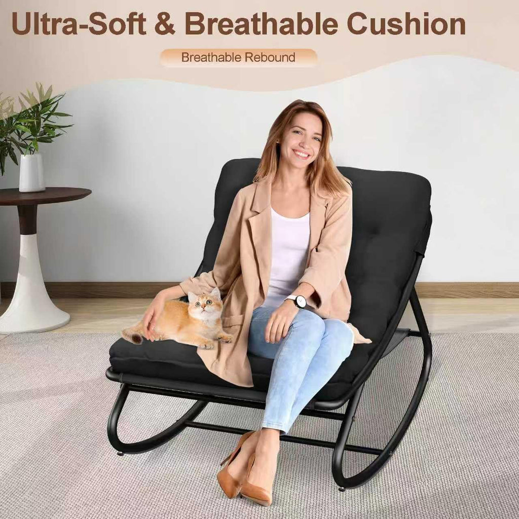 Indoor Rocking Chairs, Comfy Patio Chair, Rocking Chair with Ottoman and Sturdy Metal Frame, Balcony Chairs with Thickened Cushion, Silla Mecedora for Patio Porch Garden Living (Black)