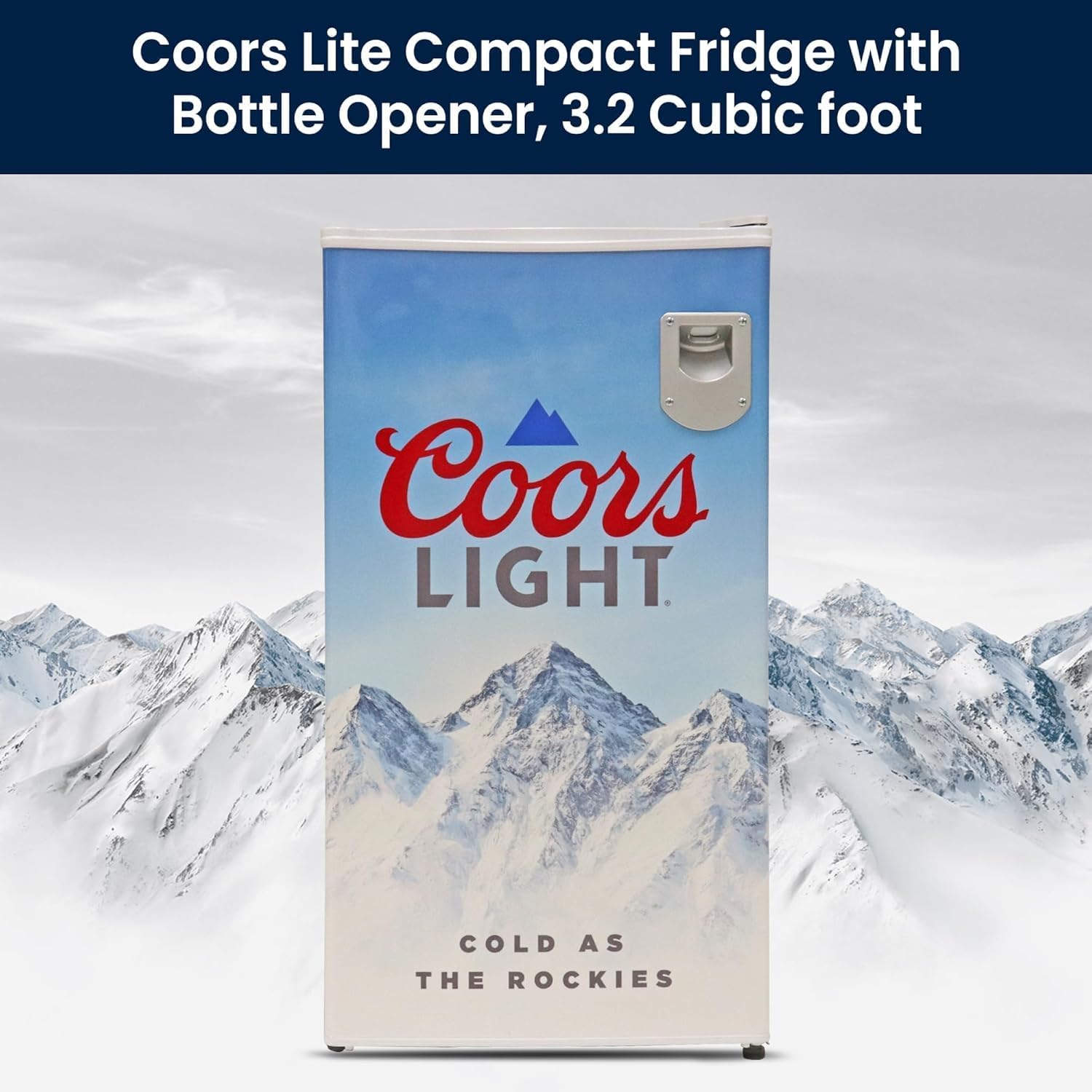 Koolatron Coors Light Rocky Mountain Compact Fridge with Bottle Opener, 90 L/ 95 Quart 3.2 Cubic Foot for Snacks,Beverages, Juice, Beer, Den, Dorm, Office, Games Room, or RV