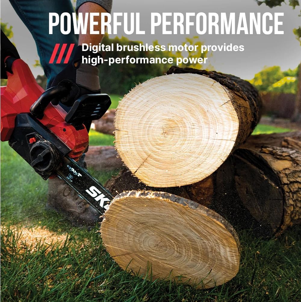 SKIL PWR CORE 40 Brushless 40V 14' Lightweight Chainsaw Kit with Tool-free Chain Tension & Auto Lubrication, Includes 2.5Ah Battery and Auto PWR Jump Charger - CS4555-10