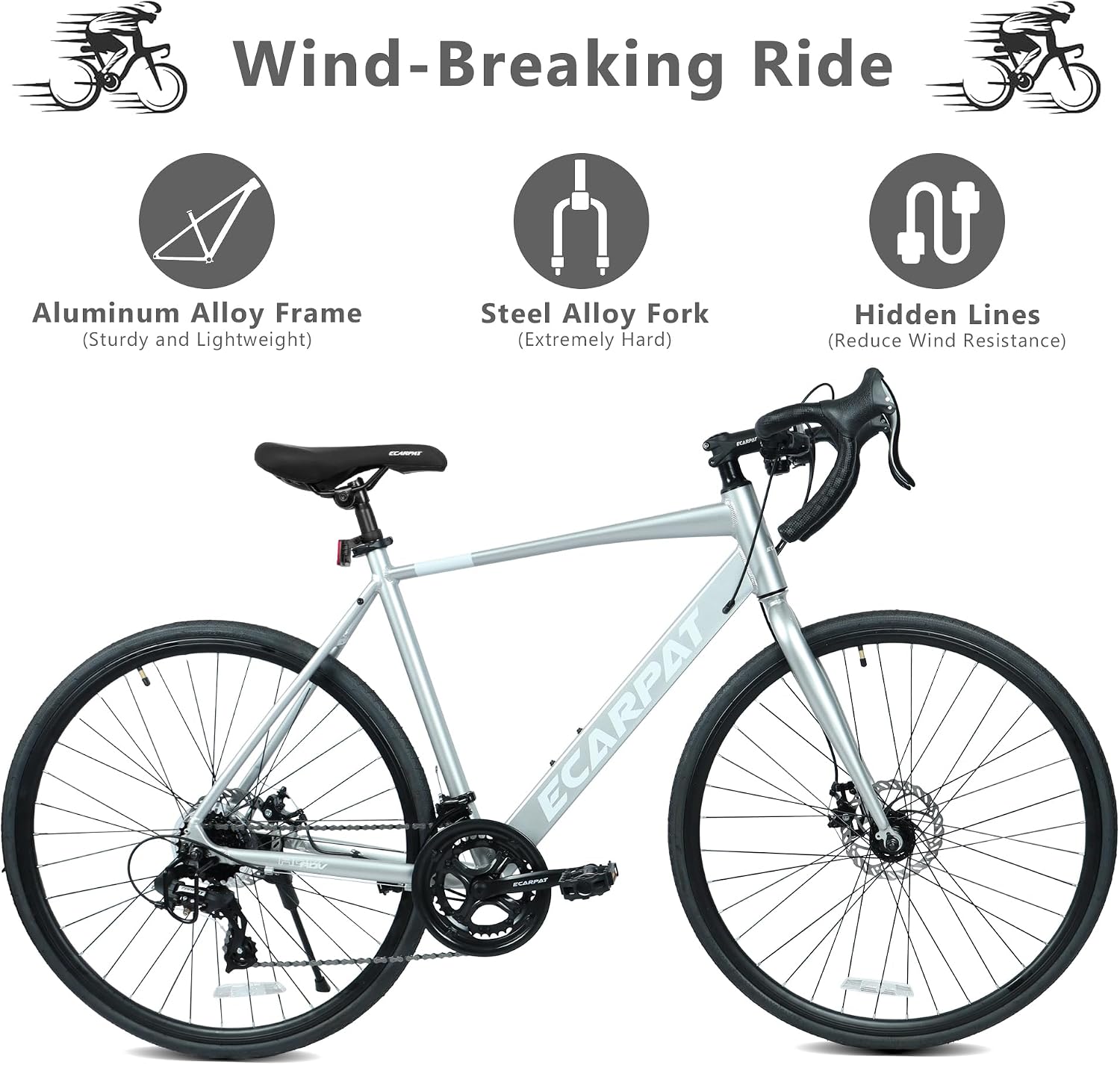 Road Bike, 700C Wheel City Commuter Bicycle, 16 Speed Drop Bar, Fast Acceleration, Racing Bike with Disc Brakes, with Light Weight Aluminum Alloy Frame, Sport Bike, Urban Adult Bicycle