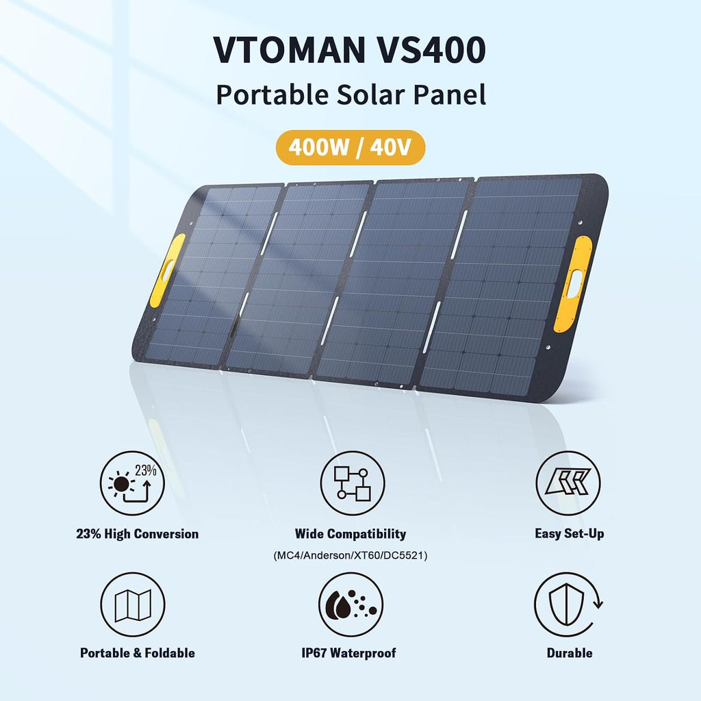 VTOMAN FlashSpeed Pro 3600 Portable Power Station, 3096Wh LFP Battery Solar Generator with 400W Solar Panel, 2Hr Fast AC Charge, 25% Efficient, UPS Home Backup with Wheels, for Outdoor RV Emergency