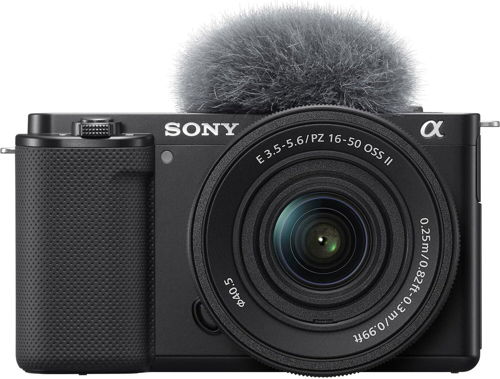 Sony ZV-E10 Mirrorless Camera Kit with 16-50mm II Power Zoom Lens (Black) | APS-C Sensor | Compact Creator Tool + 64GB Card + Bag + Card Reader + HDMI Cable + Flex Tripod + Hand Strap + More