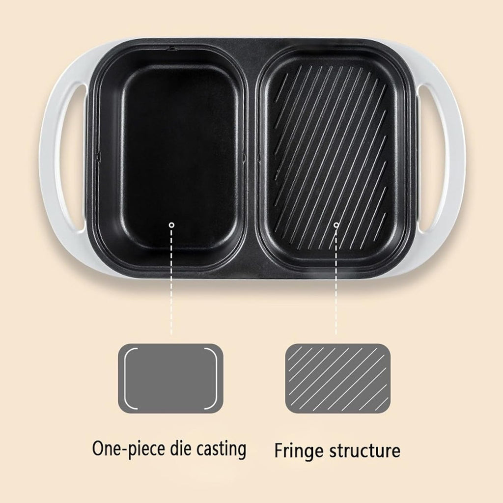 Indoor Non-Stick Electric Pot and Griddle, Barbecue Pan Hotpot With Divider, Independent Dual Temperature Control, for Korean BBQ, Steaks, Shabu Shabu and Noodles at Family Dinners