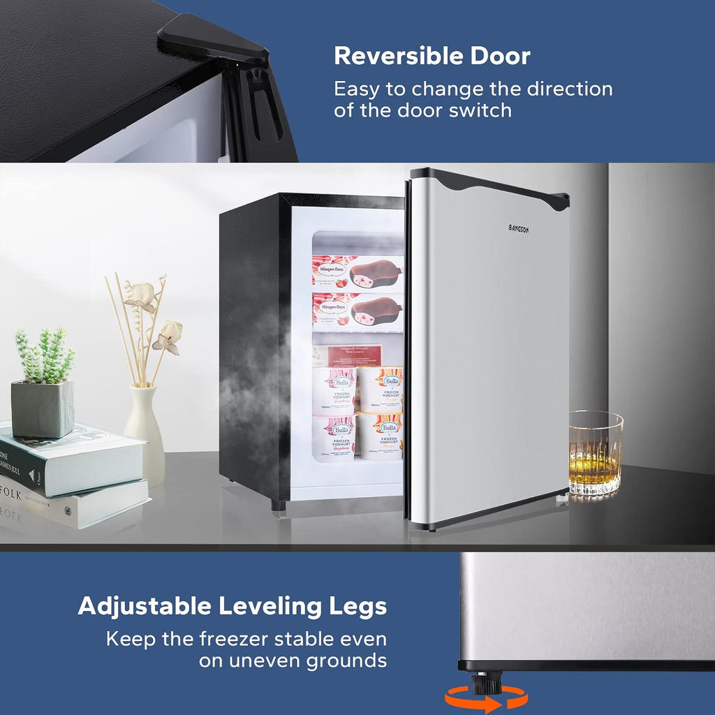 BANGSON Upright Freezer,1.1Cu.ft Energy-Saving Mini Freezer with Removable Shelf, Single Door Small Freezer for Home/Dorms/Apartment/Office(Silver)