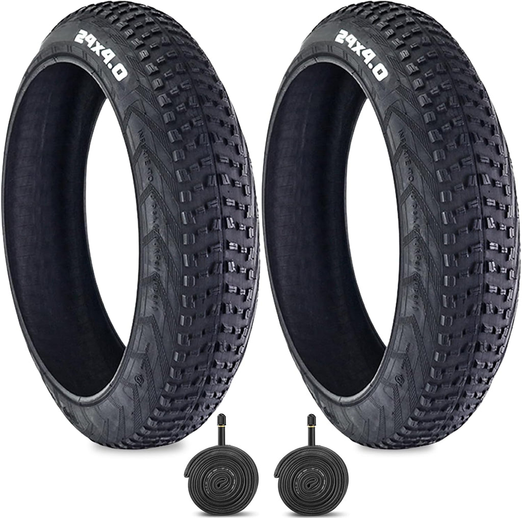 2 Pcs E-Bike Fat Tire Set with Inner Tube,24 X 4.0 Inch Electric Bicycle Replacement Accessories,Compatible with Urban Street Mountain Beach Snowmobile or 3-Wheel Bikes