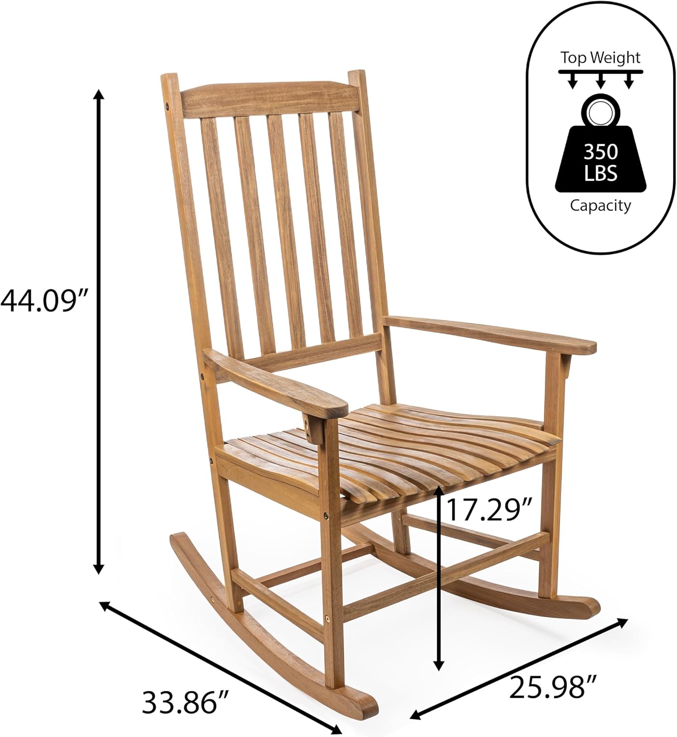 JONATHAN Y RCK300A Seagrove Farmhouse Classic Slat-Back 350-LBS Support Acacia Wood Outdoor Rocking Chair Traditional, Coastal, Cottage, Vintage, Shabby Chic, Teak Brown