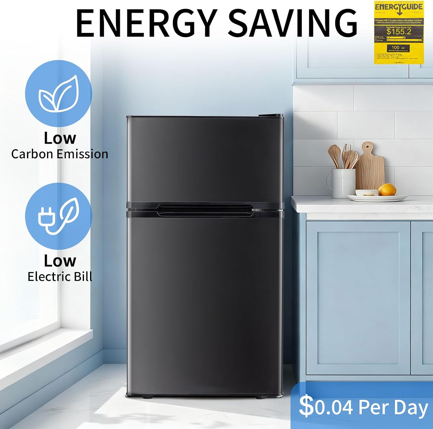 DOGHLY 3.2 Cu.Ft Mini Fridge with Freezer, 2 Door Compact Refrigerator with 3 Adjustable Thermostat, Low Noise, Removable Shelf, Small Refrigerator for Dorm, Office, Bedroom, Black