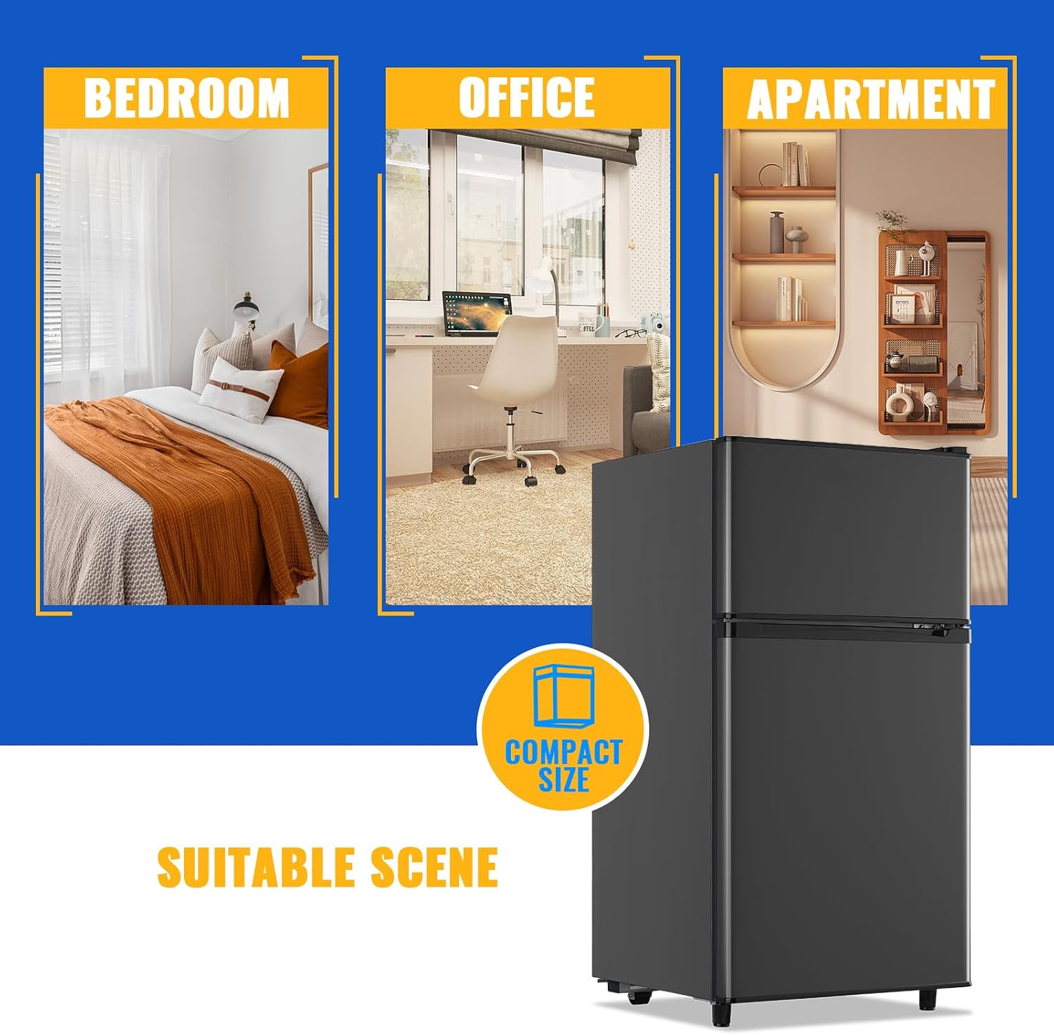 WANAI 3.5 Cu.Ft Mini Fridge With Freezer Freestanding Refrigerator with Freezer,7 Level Adjustable Thermostat Removable Shelves Small Refrigerator for Office Dorm Apartment Grey