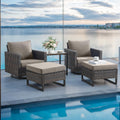Luxury Wicker Outdoor Patio Furniture Set of 5 - 5 Piece Patio Conversation Set with 2 Swivel Rocker Chairs,2 Rattan Ottoman and 1 Metal Side Table for Outside Porch Deck Backyard Garden(Brown/Beige)