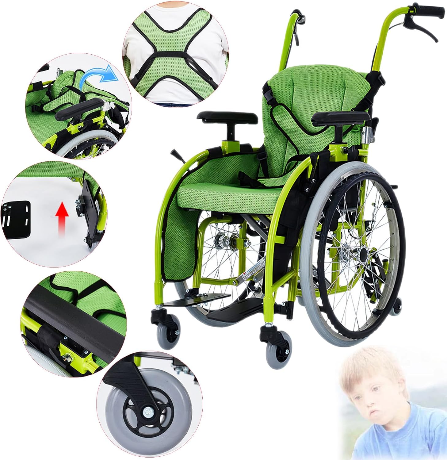 Pediatric Wheelchair for Kids & Children, Lightweight Aluminum Wheelchairs w/Safety Belt, Comfort and Mobility for Disabled Teens, Manual Folding Wheelchair w/Swing-Away Footrest, 14' W Seat