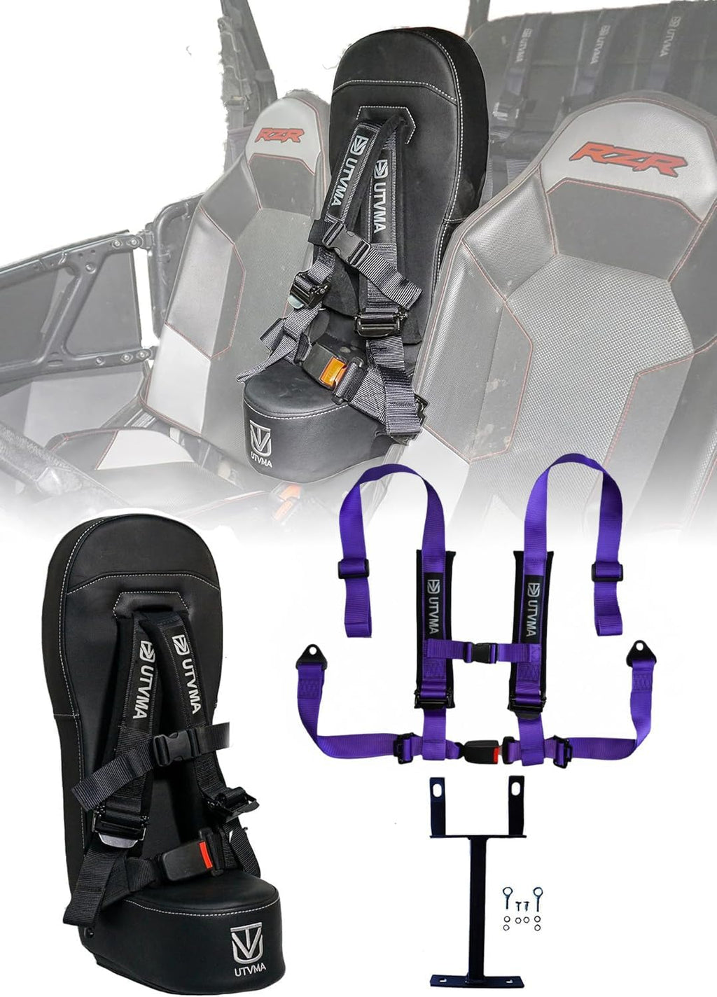 UTVMA RZR 1000 and 900 (2014-2023) Bump Seat with 4-Point Harness | Kids Seat | Jump Seat | All Models (XP, Turbo, Turbo S, High Lifter, Sport, Premium, Ultimate) (Seat with Purple Harness)