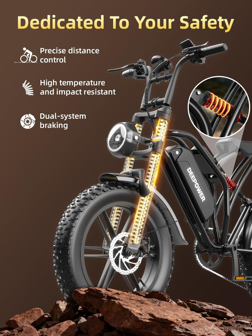 Rideon Electric Bike for Adults,1500W Peak Motor Ebike, Up to 120Miles 32MPH, Fat Tire Electric Bike with 48V 13AH /20AH/25AH Removable Battery