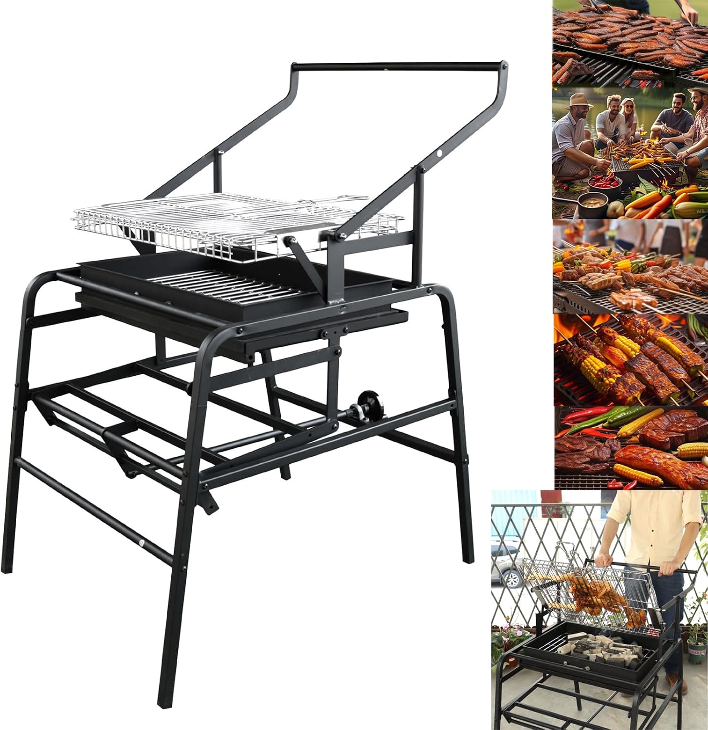 360° Rotating Charcoal Grills,Portable Stainless Steel Camping Grill Barbecue Kabob rotating grill,Swivel Bbq Grill park style grill for Outdoor Picnic Garden Terrace Camping Travel Hiking