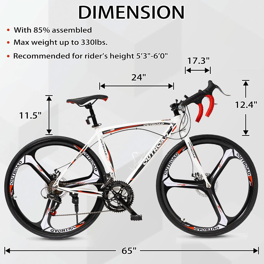 700C Wheel 21/14 Speed Road Bike with Light Weight Aluminum Alloy Frame, Commuter Bicycle with Dual Disc Brakes for Men and Women, Adult Faster Racing Bike, Red/Blue
