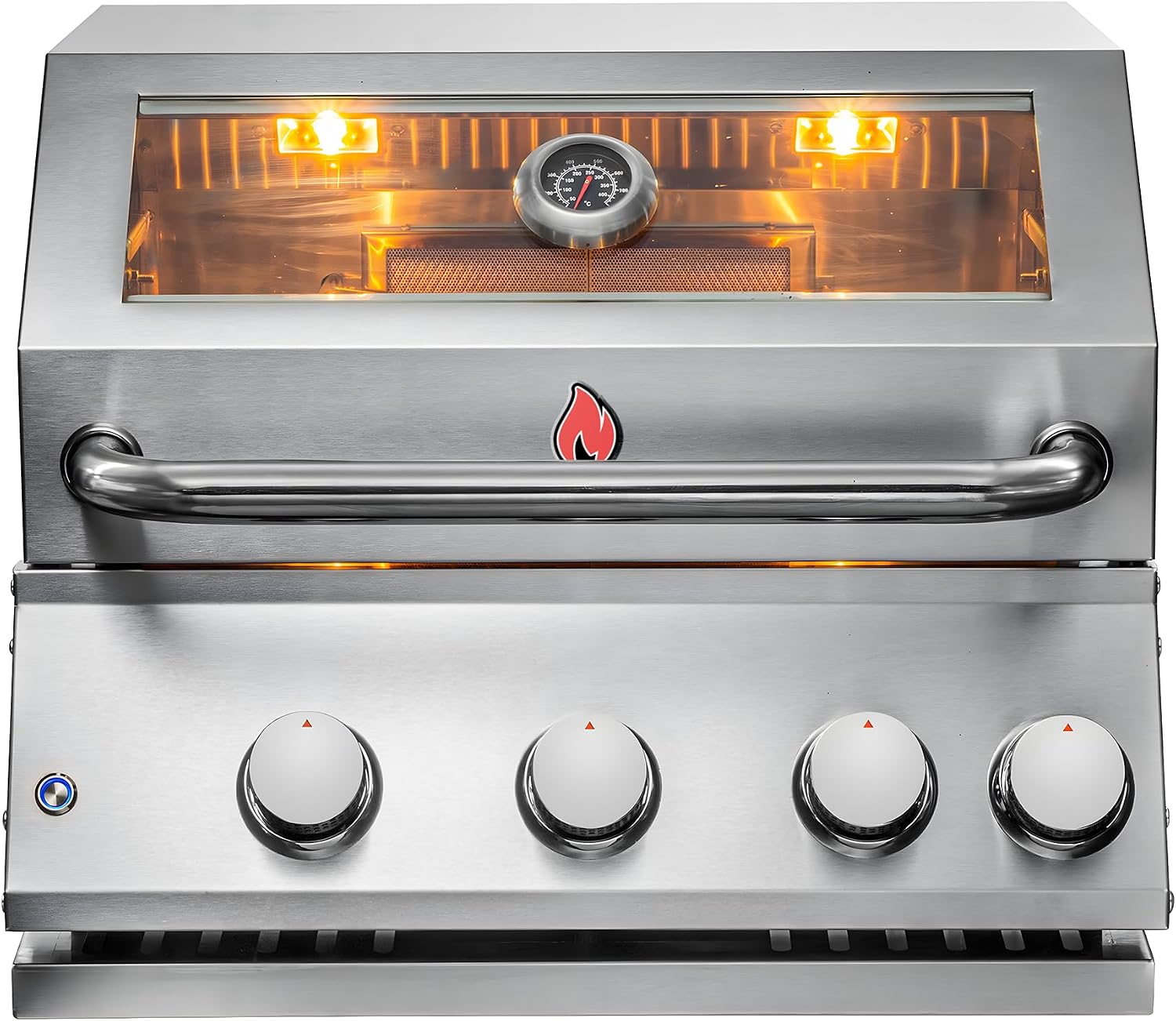 CHALEUR 23' VIEW 3 LINE GAS GRILL 3-BURNER + 1 REAR INFRARED - Built-In Stainless Steel Outdoor Kitchen Grill Head - Liquid Propane - Professional BBQ Insert with Glass Viewing Window