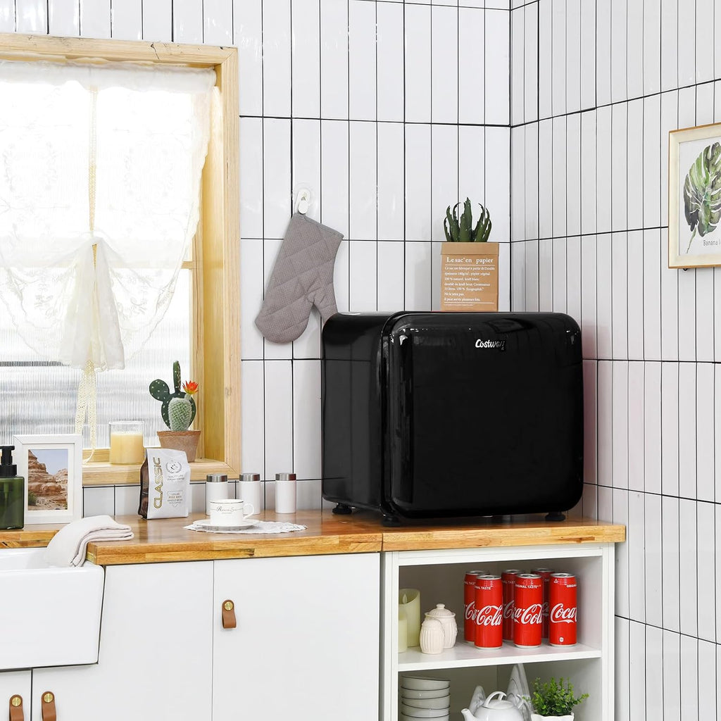 COSTWAY 1.6 Cu.ft Mini Fridge, Compact Refrigerator with Auto Defrost, Single Reversible Door, Adjustable Thermostat for Office, Dorm, Bedroom, Apartment (Black)