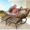 BULEXYARD Double Papasan Rocking Chair Outdoor, 2 Person Oversized Wicker Patio Egg Rocking Chair with Cushion, Heavy Duty Comfy Loveseat for Balcony, Porch, Garden (Brown, 2 Seats w/Ottoman)