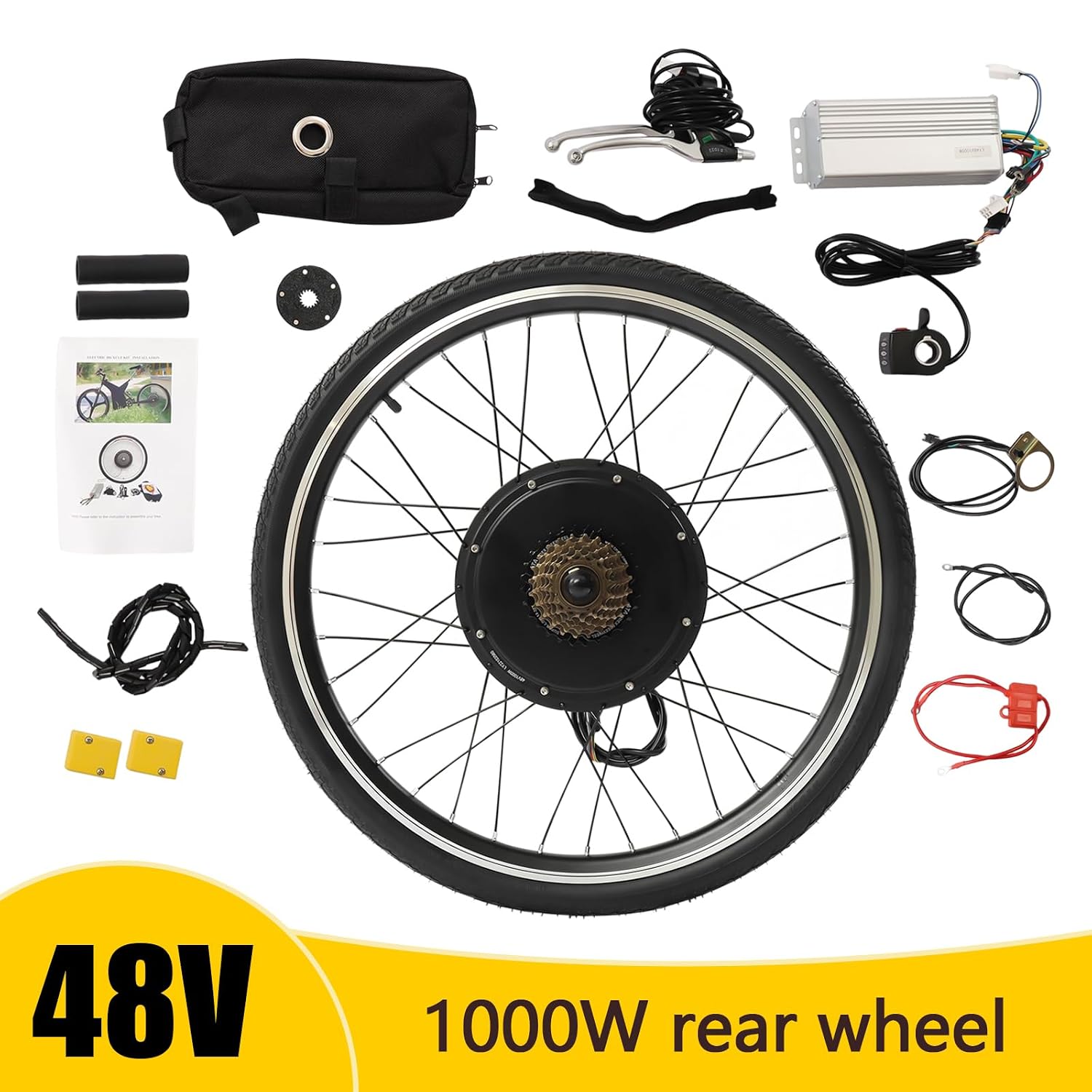 26 Inch 48V 1000W Rear Wheel Electric Bicycle Conversion Kit, Electric Bike Rear Wheel Hub Motor, Rears Wheel Electric Bicycle Motor Kit