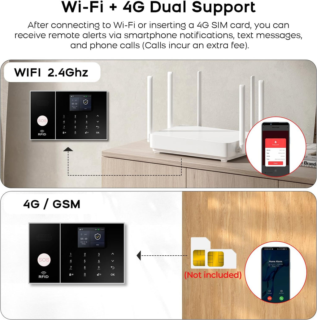 PGST WiFi Home Alarm Security System,Wireless DIY Smart Home Burglar Security Alarm System 24 Pieces Kits, Compatible with Alexa Google Home Voice Control for Villa Home Apartment
