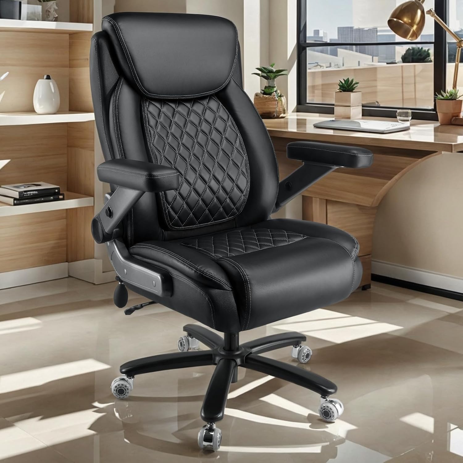 700LBS Large Heavy Duty Office Chair with 5D Flip Arms, Comfy Big and Tall Executive Office Desk Chair with Pocket Spring Cushion, High Back Computer Chair with Lumbar Support,Dual Rubber Wheel