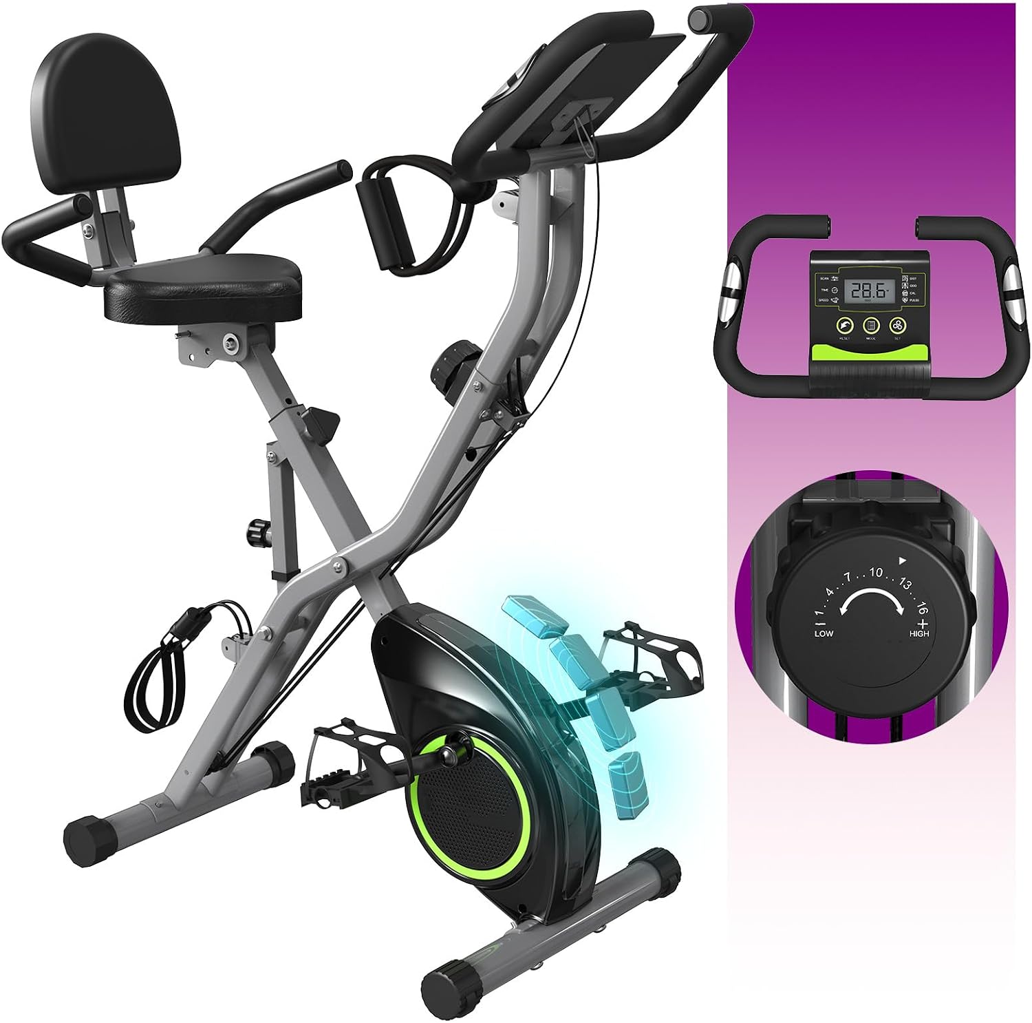 Indoor Exercise Bike Stationary Bikes for Home with 16-Level Magnetic Resistance, Lightweight Foldable Cycling Bike with 70% Pre-Assembled, 260 LBS Capacity, Flywheel of 5.5 LBS for Quiet Home Workout