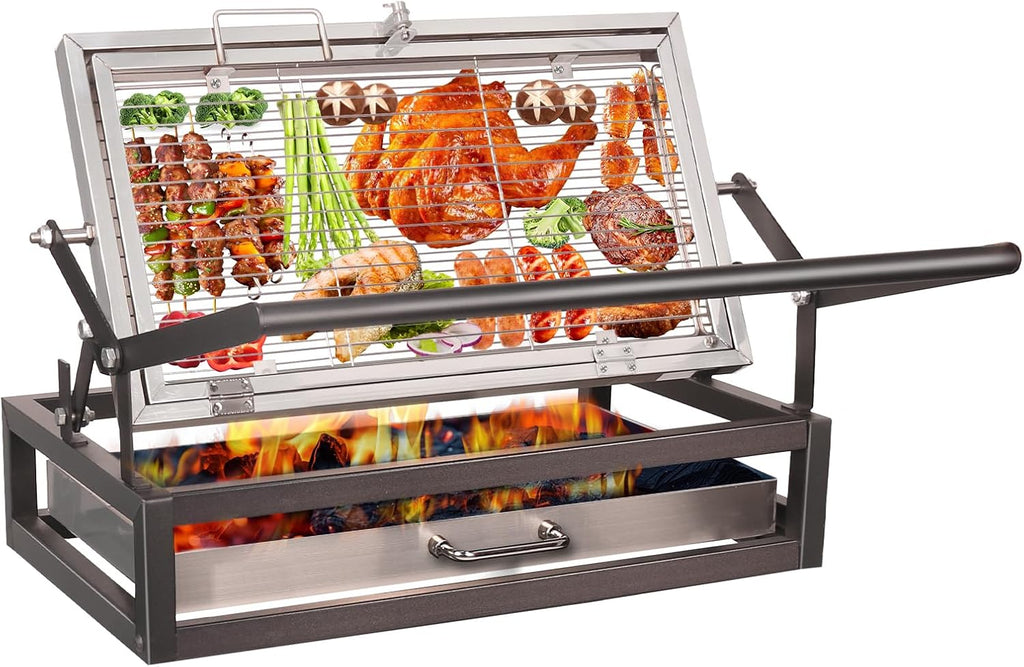 Tabletop Rotisserie Grill - Compact 360° Rotating Charcoal BBQ for Balcony & Camping, Detachable Ash Pan (KA-6166T)