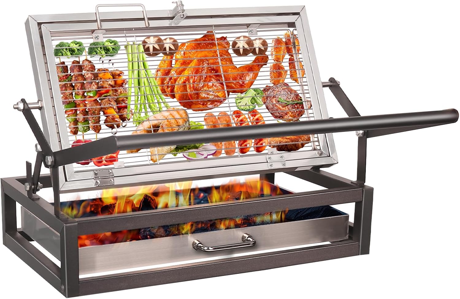Tabletop Rotisserie Grill - Compact 360° Rotating Charcoal BBQ for Balcony & Camping, Detachable Ash Pan (KA-6166T)