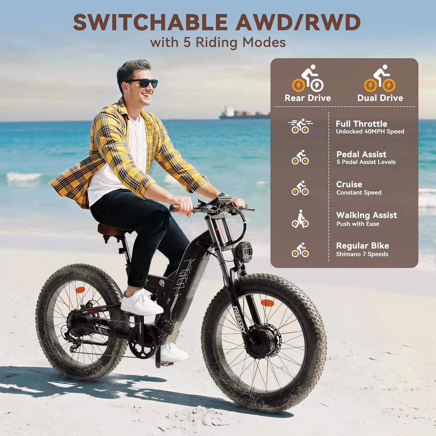 FREESKY 4000W Dual Motor Electric Bike for Adults, 48V 30AH Samsung Cells Battery 120Miles Range, 40MPH AWD Fast E-Bike, 26' Fat Tire Full Suspension Electric Mountain Bike, UL2849 Certified by TÜV