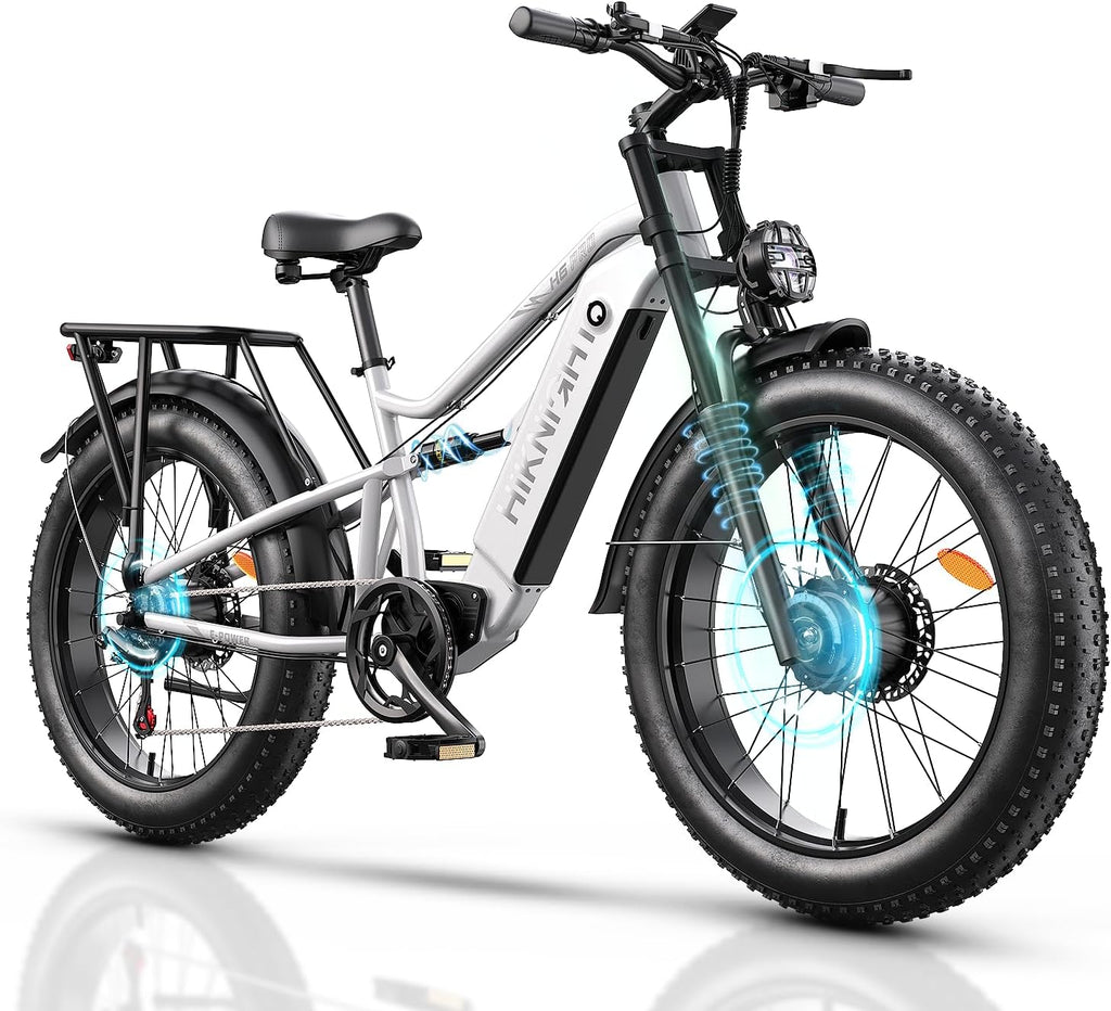 Dual Motor Electric Bike Peak 3000W, 52V 20AH Battery E Bike for Adults 26 Inch Fat Tire Mountain Electric Bicycle 38 MPH, Full Suspension Dual Hydraulic Disc Brake, Up to 90 Miles Range