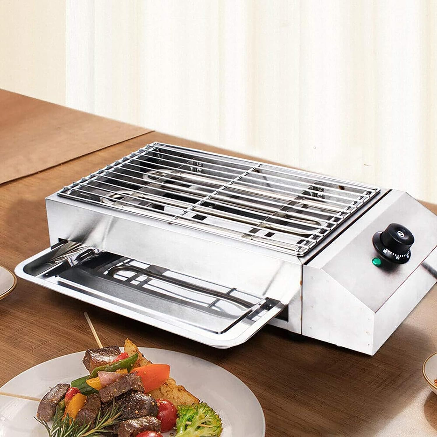 Electric BBQ Barbecue Grill Machine,Smokeless Grill,with Water-Filled Drip Tray & Temperature Control,for Home Cooking