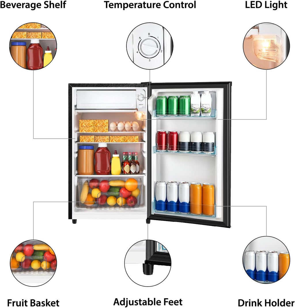 HAILANG 4.4 Cu.Ft Mini Fridge with Freezer, Single Door Mini Refrigerator, 5 Settings Temperature Adjustable, Compact Refrigerator for Apartment,Dorm, Office, Bedroom