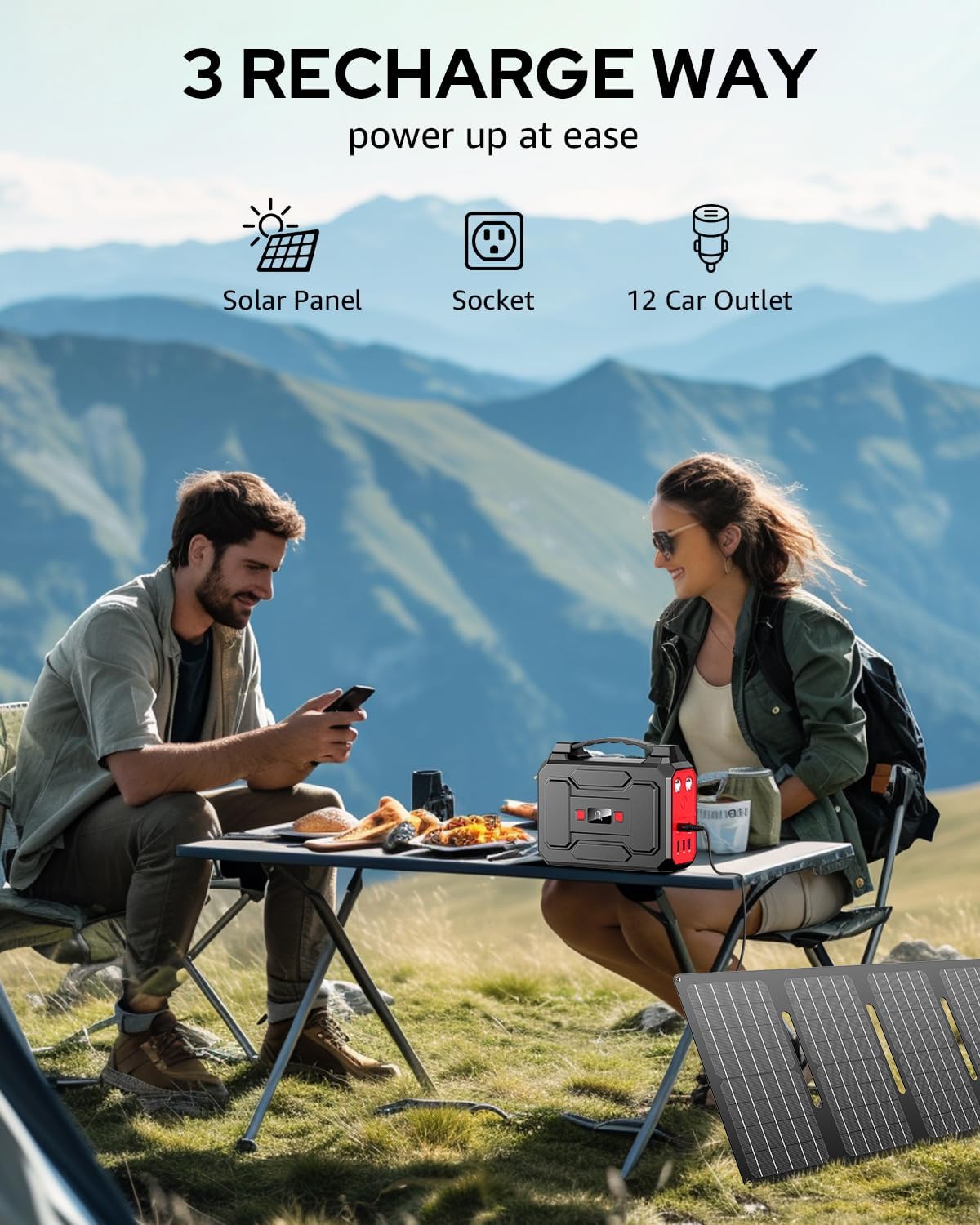 Solar Powered Generator 100W, Portable Solar Generator Power Station with Solar Panels 40W Included and 5 Watts USB Led Light Bulb
