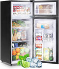 DEMULLER 4.5 CU.FT Capacity Compact Refrigerator with Freezer Double Door Mini Fridge Small Apartment Refrigerator with 7 Adjustable Temp Control & 3 Glass Shelves for Kitchen Office Dorm Black