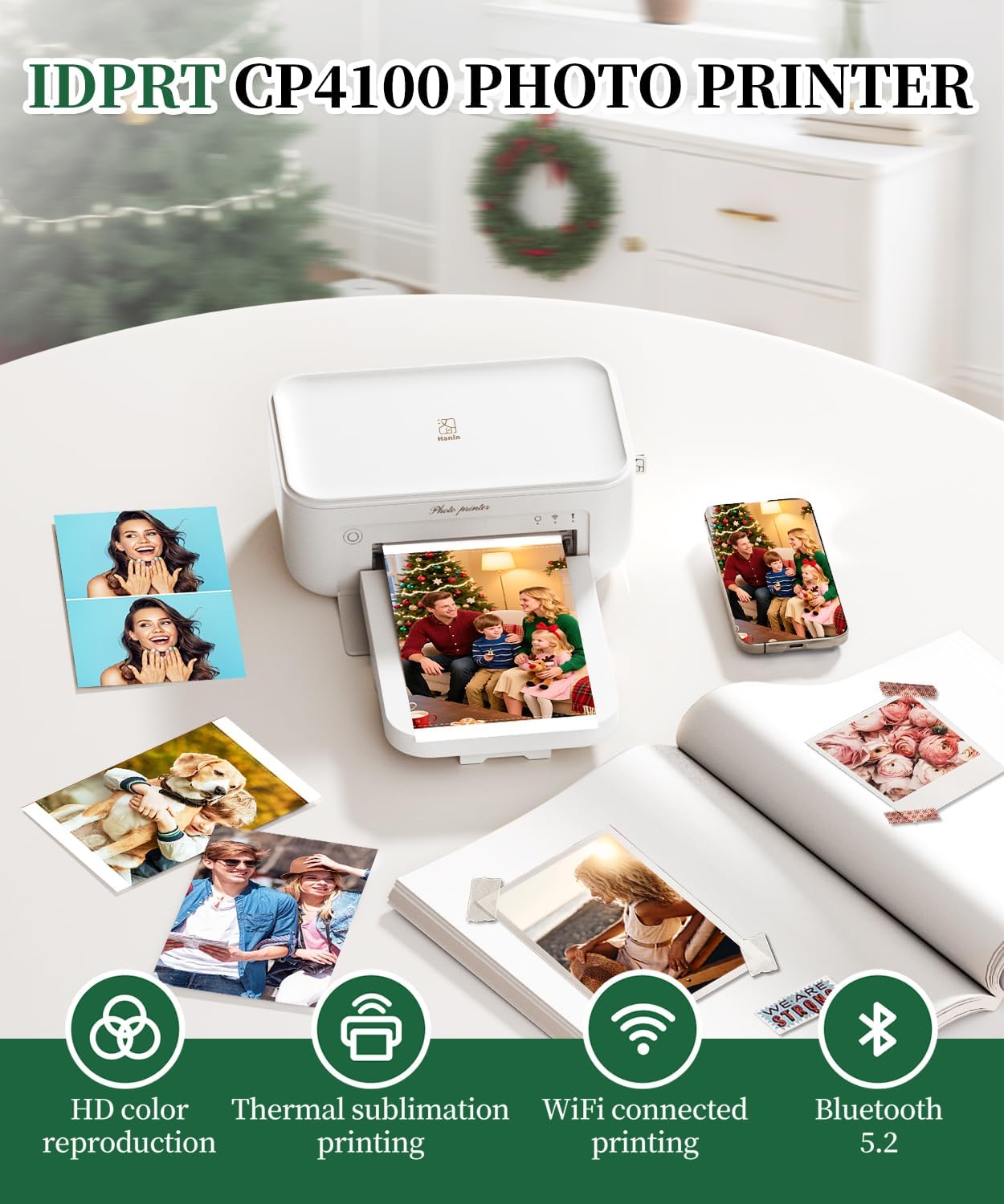 iDPRT 4x6 Photo Printer - 108 Sheets & 2 Ribbon, Instant Picture Printer for iPhone, Android - Thermal Dye Sublimation, WI-Fi Connnecting, Color Photo Printers for Home Use