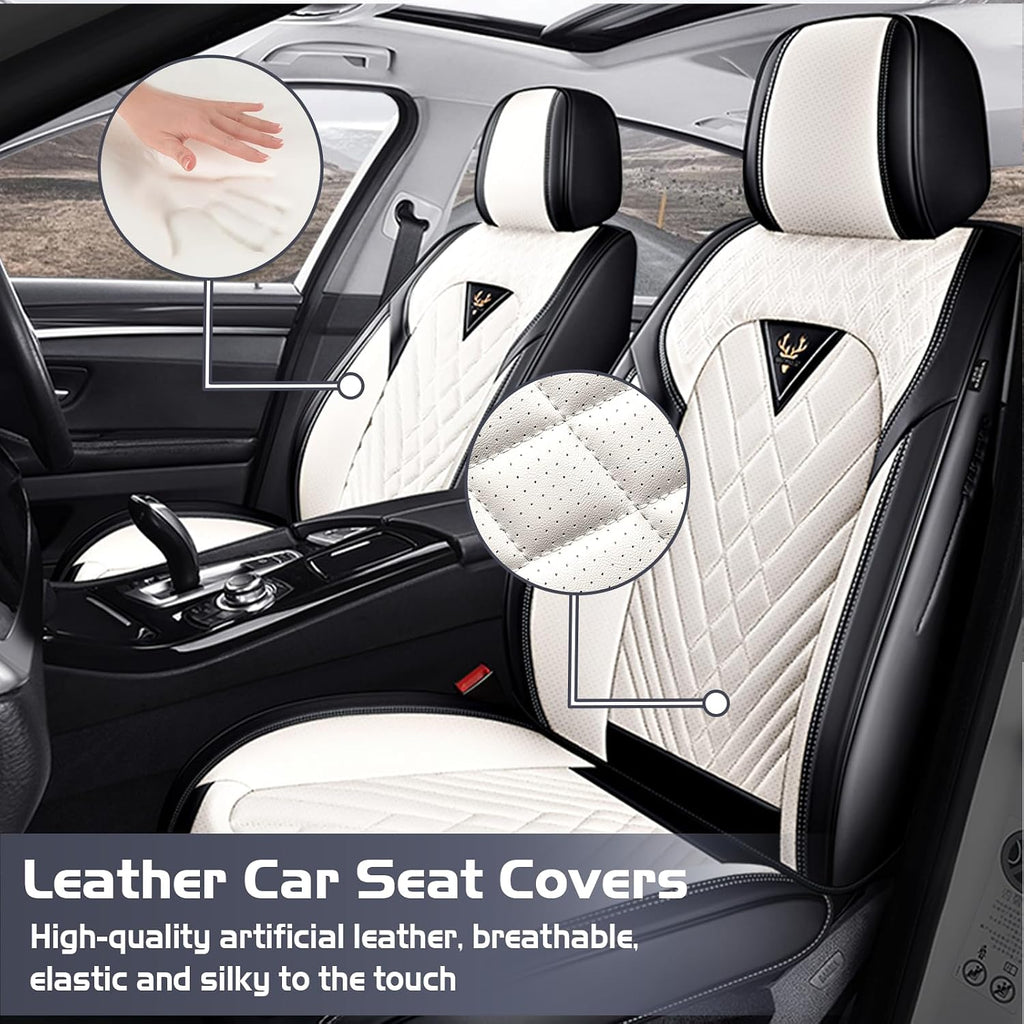 Car Seat Covers for Toyota Tundra 2000-2026, Waterproof Nappa Leather Front Seat Cover, Anti-Slip and Comfortable Automotive Seat Protector&Accessories(Black White)