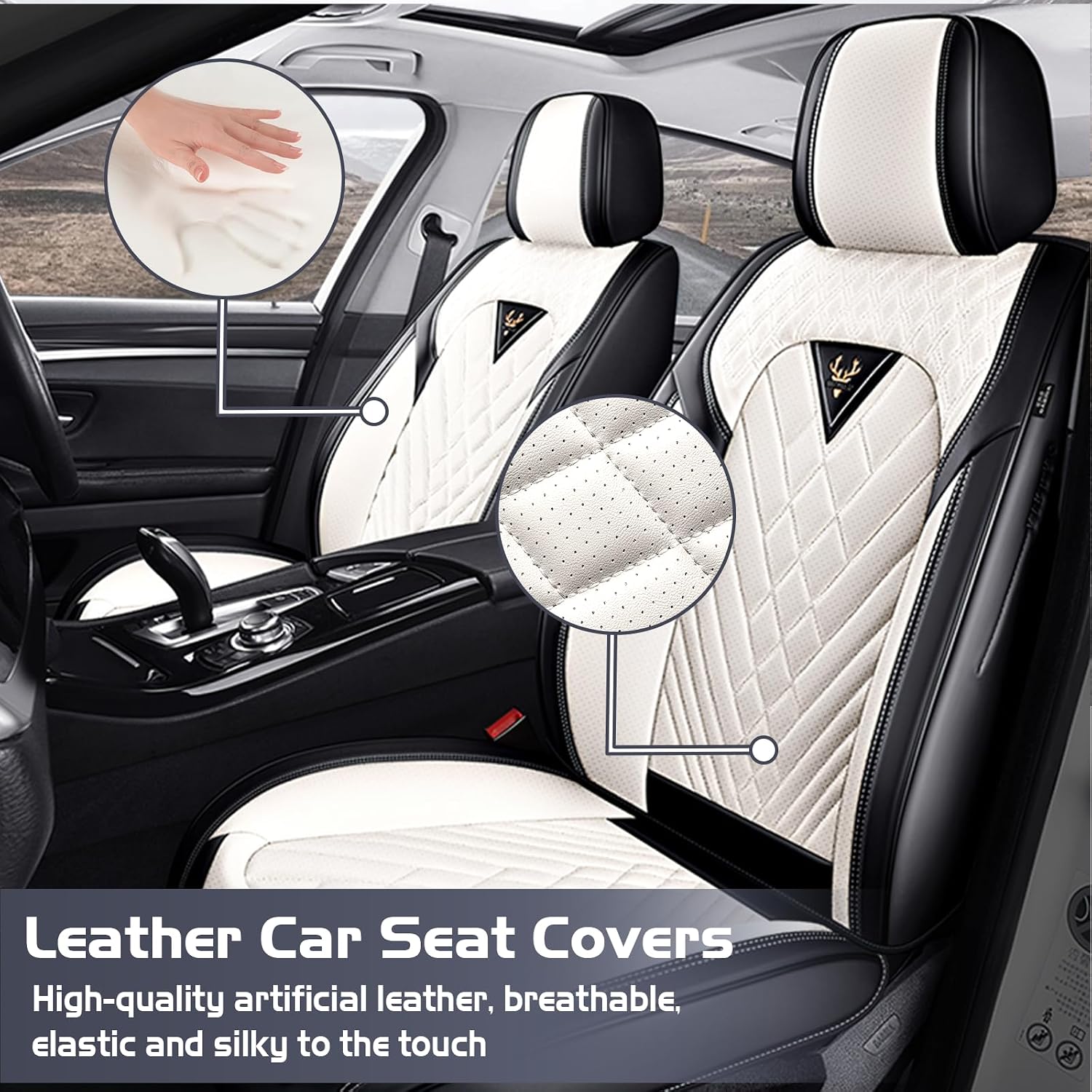 Car Seat Covers for Subaru Crosstrek 2016-2026, Waterproof Nappa Leather Front Seat Cover, Anti-Slip and Comfortable Automotive Seat Protector&Accessories(Black White)