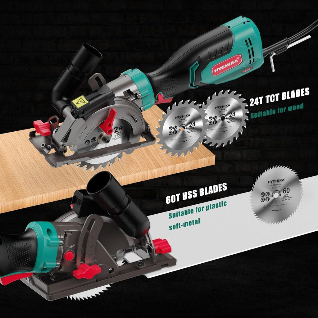 2 Sets of 6.2A Mini Circular Saw with 3 Blades (4-1/2'), Compact Hand Saw Max 1-7/8' Cutting Depth, 3500RPM, Rubber Handle & 10ft Cord for Wood, Metal, Plastic, Tile,2-Power Tool Set Combo Kit