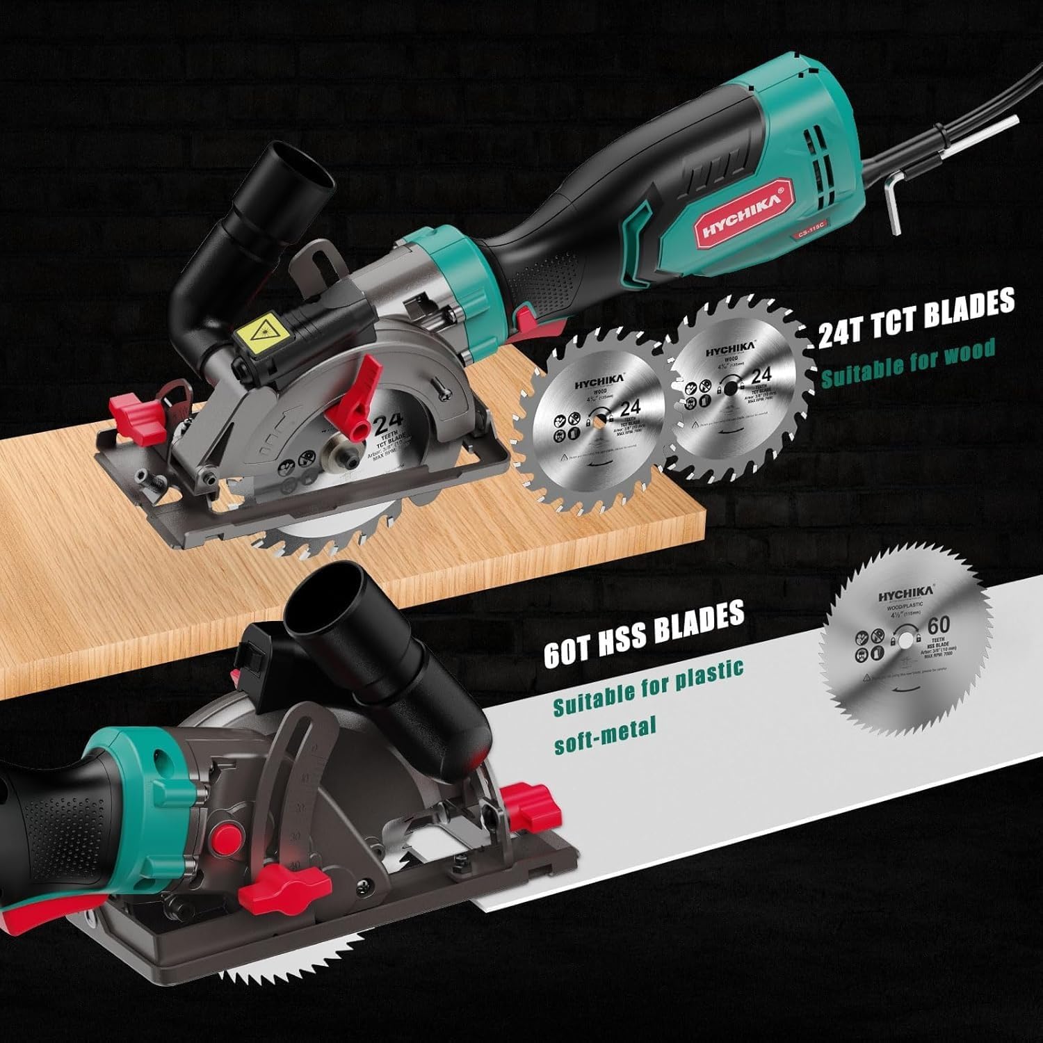 2 Sets of 6.2A Mini Circular Saw with 3 Blades (4-1/2'), Compact Hand Saw Max 1-7/8' Cutting Depth, 3500RPM, Rubber Handle & 10ft Cord for Wood, Metal, Plastic, Tile,2-Power Tool Set Combo Kit