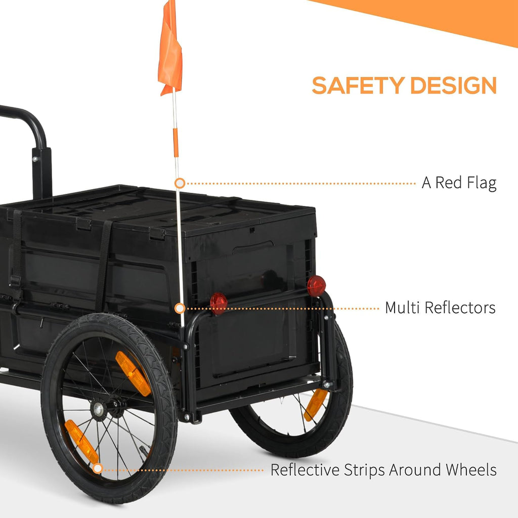 Aosom Bike Cargo Trailer, Bicycle Trailer Wagon Cart with Removable Storage Box, Folding Frame, Quick Release 16' Wheels and Safe Reflectors