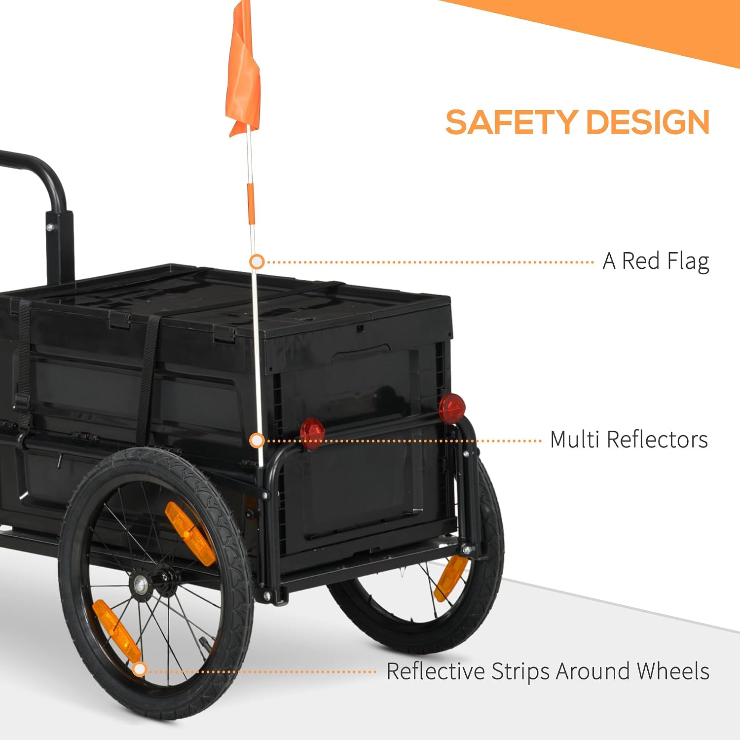 Aosom Bike Cargo Trailer, Bicycle Trailer Wagon Cart with Removable Storage Box, Folding Frame, Quick Release 16' Wheels and Safe Reflectors