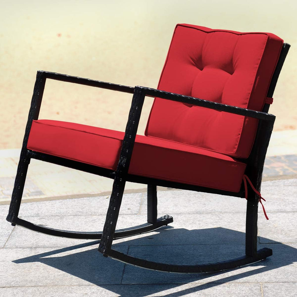 HAPPYGRILL Wicker Rocking Chair, Outdoor Patio Glider Chair with Heavy-Duty Frame, Thick Cushion, Rattan Rocking Chair for Backyard Garden Porch
