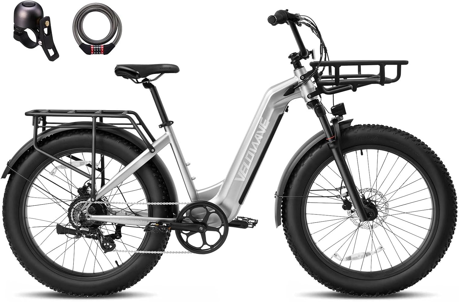 VELOWAVE Electric Bike 26' Fat Tire Ebike Peak 1200W Motor Electric Bike for Adults with 47.97V 14.4AH Removable LG Cell Battery Step-Thru E Bike up to 32MPH UL 2849 Certified with Lock& Bell