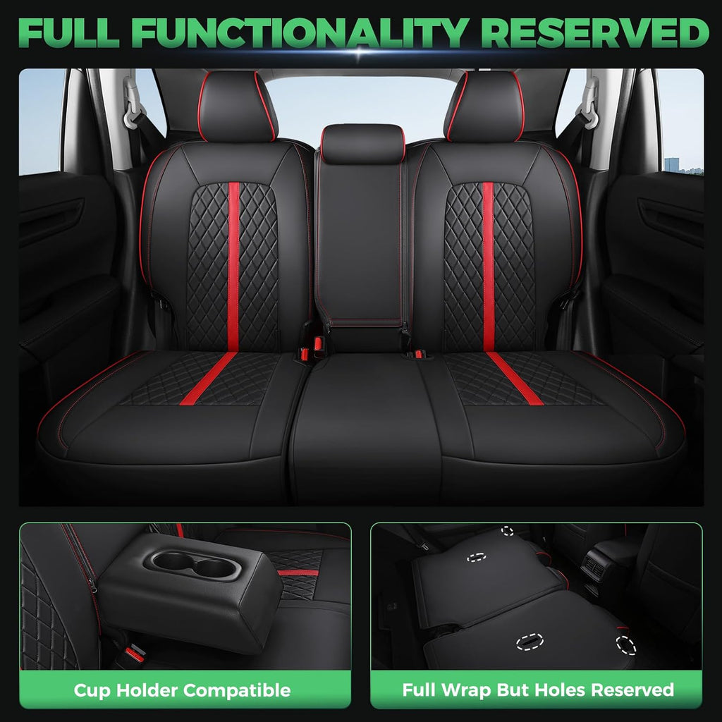 for Honda HRV Seat Covers 2016-2018 EX EX-L & 2016-2022 LX, Custom Fit Car Seat Cover Full Set, Luxury Leather HR-V Seat Protectors, Waterproof SUV Cushions Accessories, Black with Red Trim