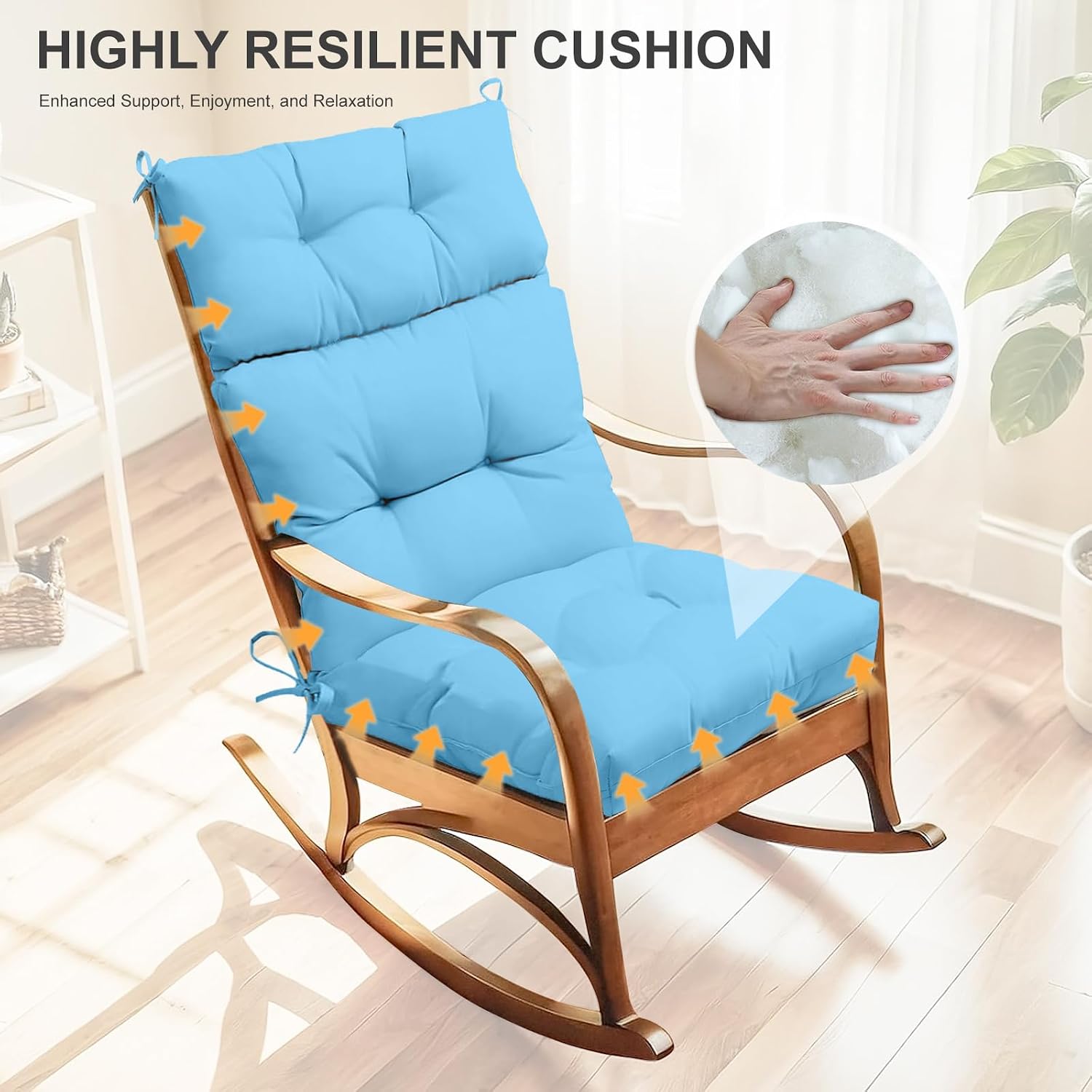 Outdoor High Back Chair Cushions 2-Pack, 44'x22'x 4' Fade-Resistant Waterproof Tufted Pads with Ties for Patio Rocking & Adirondack Chairs (Sky Blue)