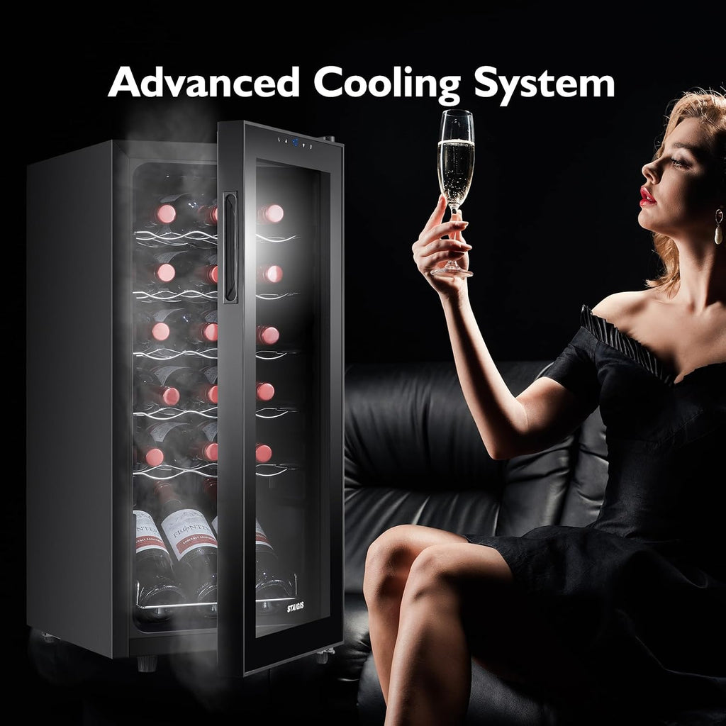 18 Bottle Mini Fridge, Freestanding Small Wine Cooler Refrigerator for Red and White with 40-66F Digital Temperature Control and Glass Door