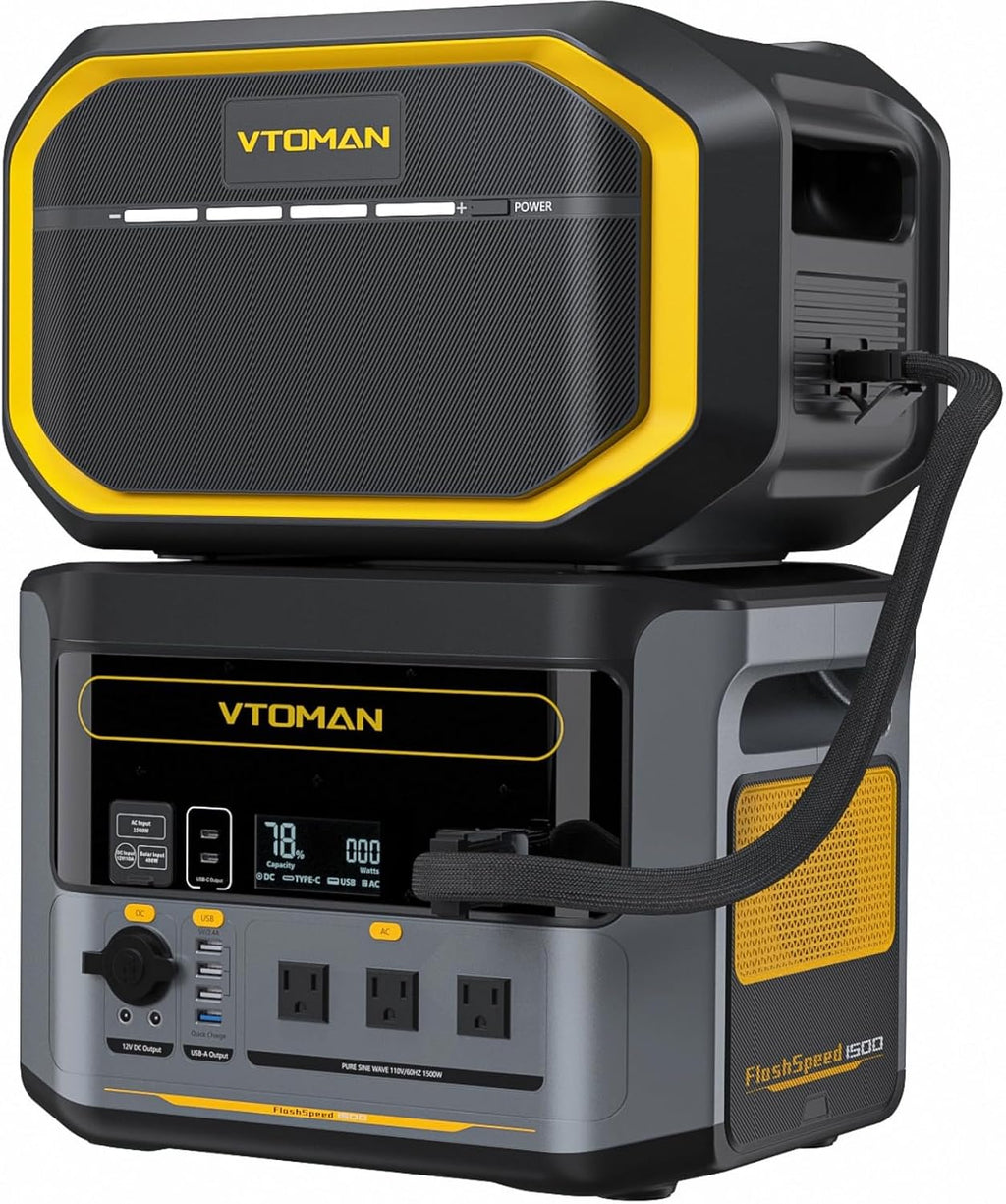 VTOMAN FlashSpeed 1500 Portable Power Station with Extra Battery - 3096Wh/1500W(3000W Peak) Solar Generator with LiFePO4 Battery, 100W USB-C, 60 Min Fast Charging 0-80% for Camping, Emergency, RV