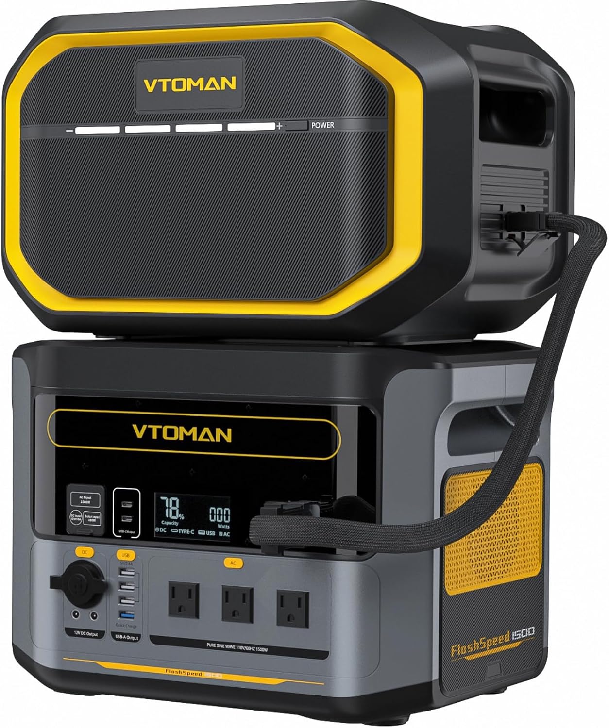 VTOMAN FlashSpeed 1500 Portable Power Station with Extra Battery - 3096Wh/1500W(3000W Peak) Solar Generator with LiFePO4 Battery, 100W USB-C, 60 Min Fast Charging 0-80% for Camping, Emergency, RV