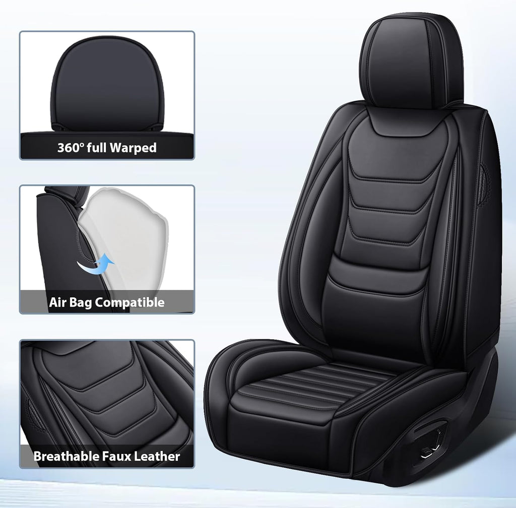 Fit for Chevrolet Silverado 1500 2000-2026 Custom Seat Covers, PU Leather Car Seat Covers, Full Coverage Protection, Thick Cushioning Seat Protectors(Standard Front Row/Black)