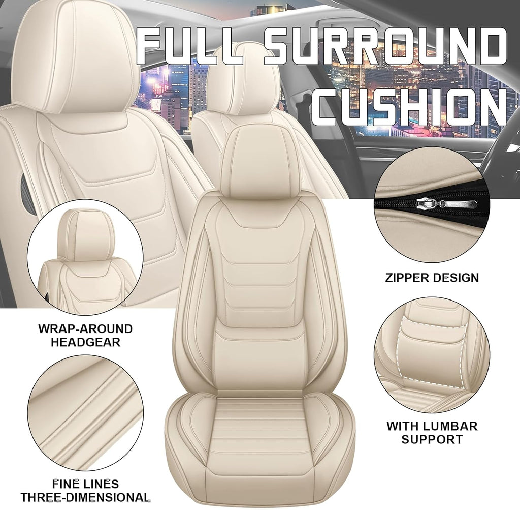 Car Seat Cover Full Set for Kia Sorento Seat Covers 2003-2025, Nappa Leather Waterproof Seat Covers for Cars, Airbag Compatible, Universal Automotive Seat Covers(Standard Front Row/Beige)