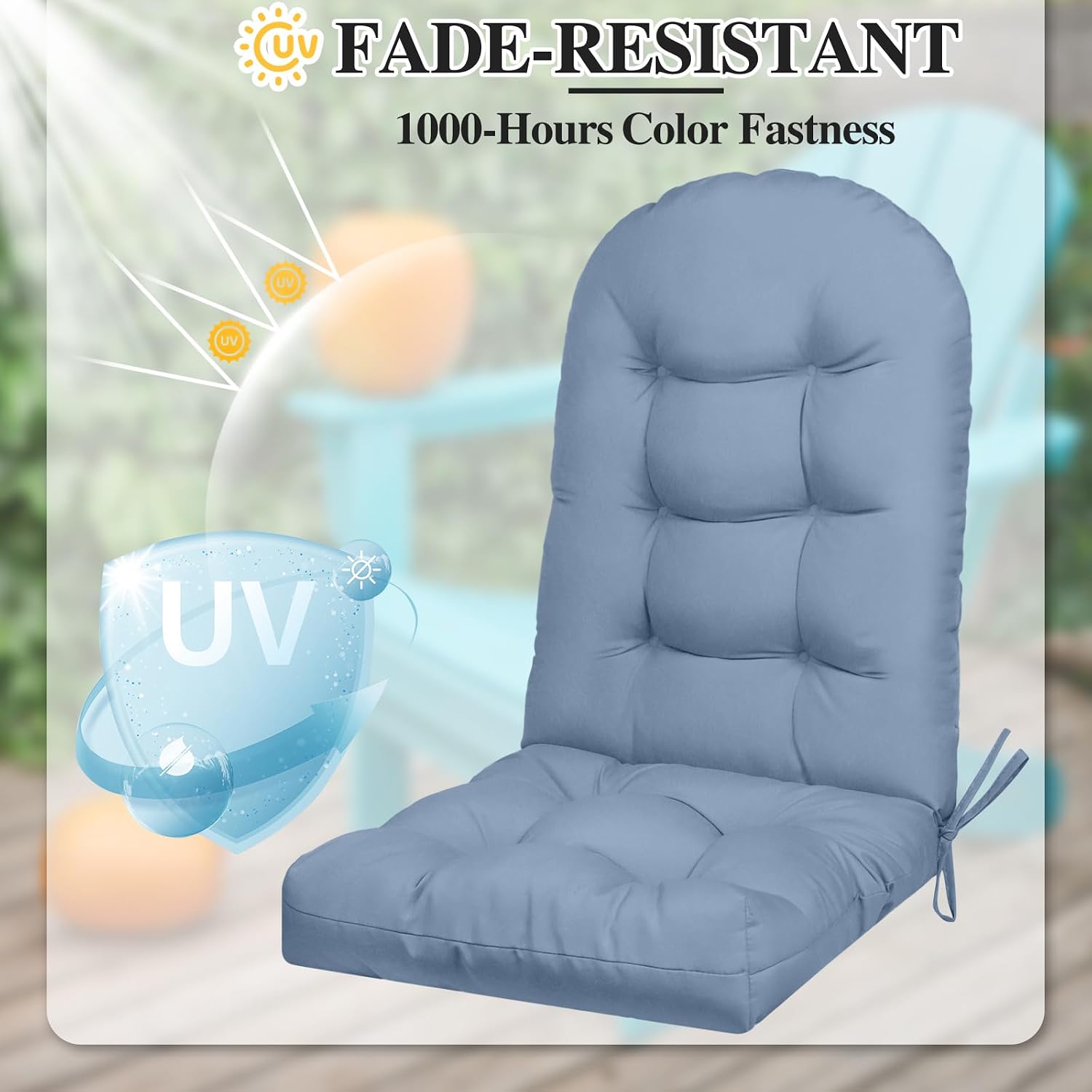 4 Pack Adirondack Chair Cushion, Waterproof Rocking Chair Cushion - Fade Resistant Patio Furniture Cushions, Thickened Patio Chair Pad for Outdoor and Indoor, 49x20x5 Inch